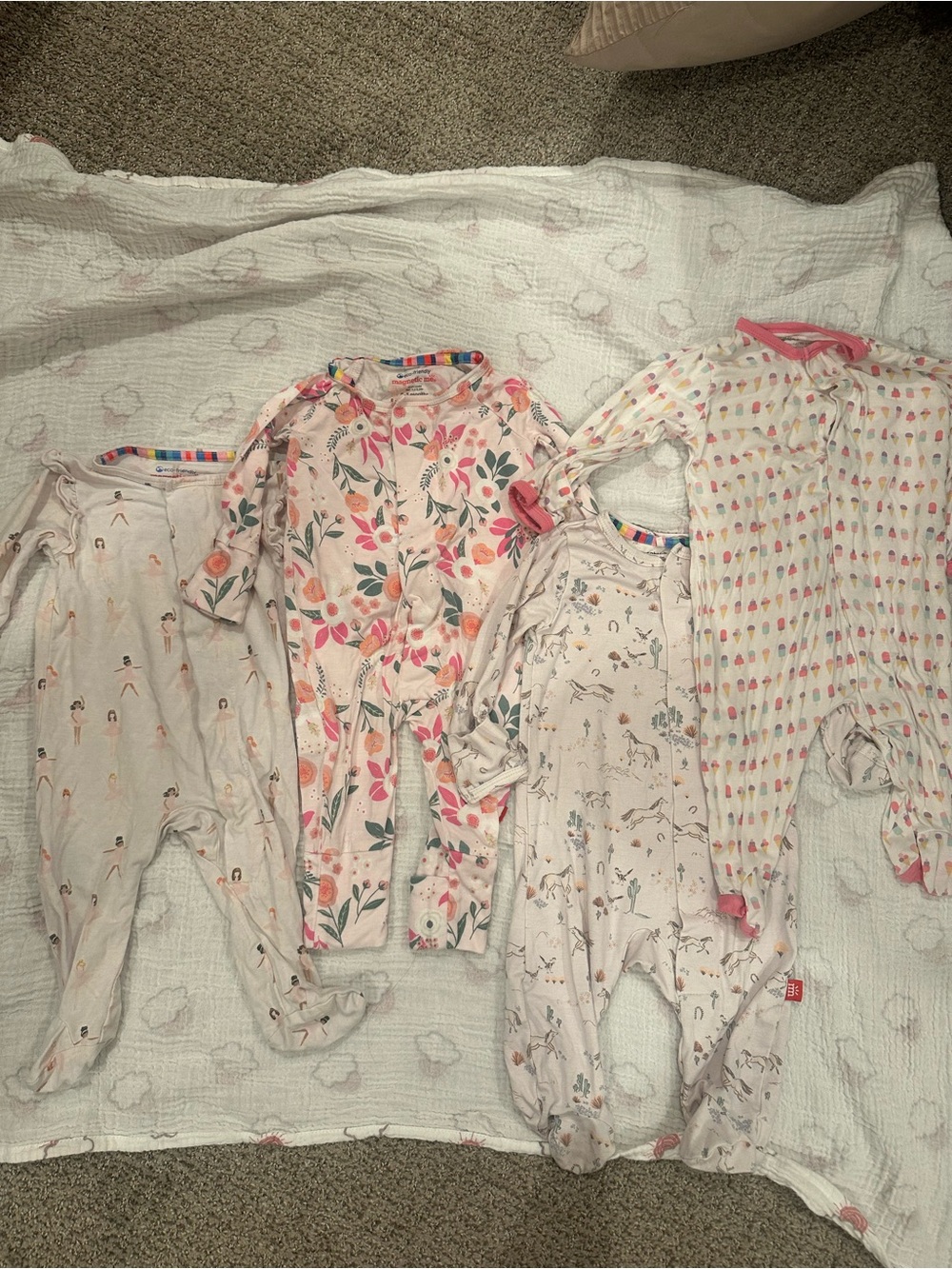 Magnetic Me Pink Floral & Pastel Patterned Baby Footies Set of 4 size 0-3M